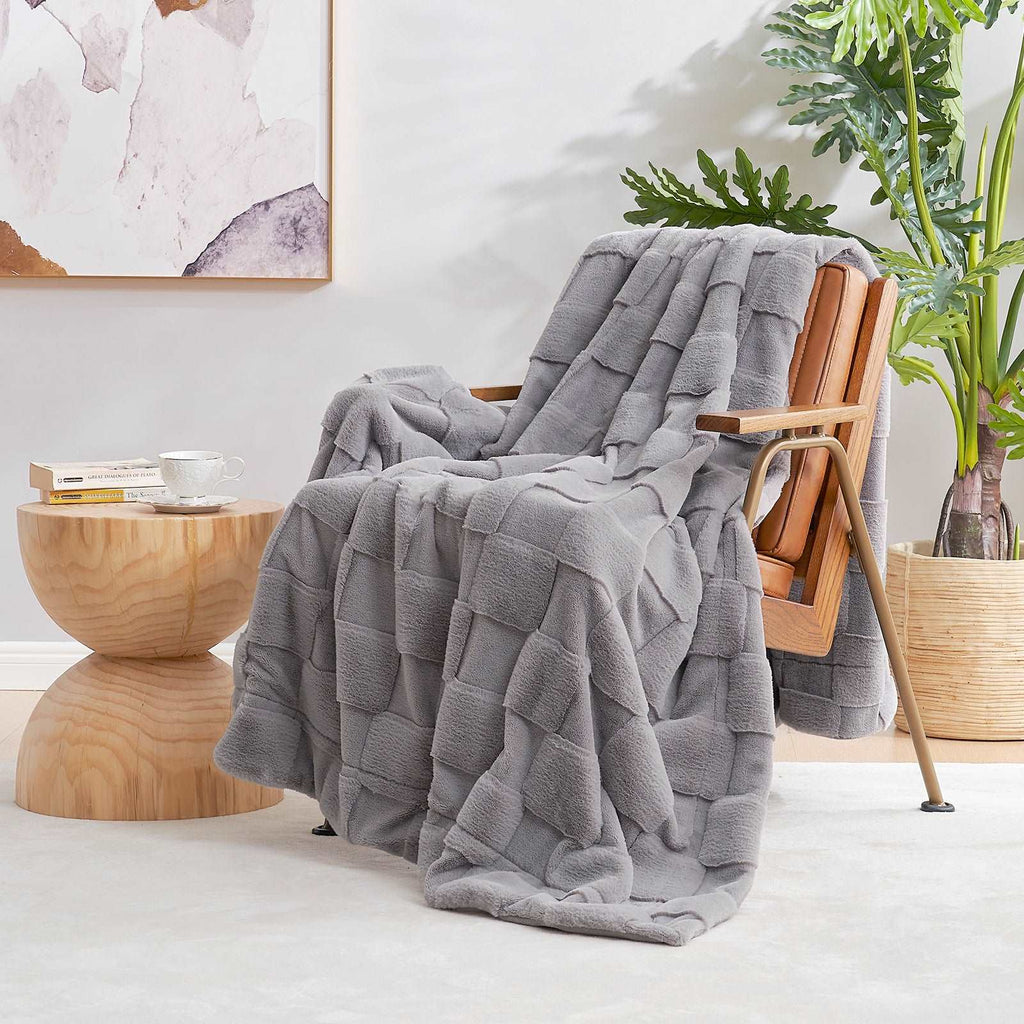 Checkboard Faux Fur Throw